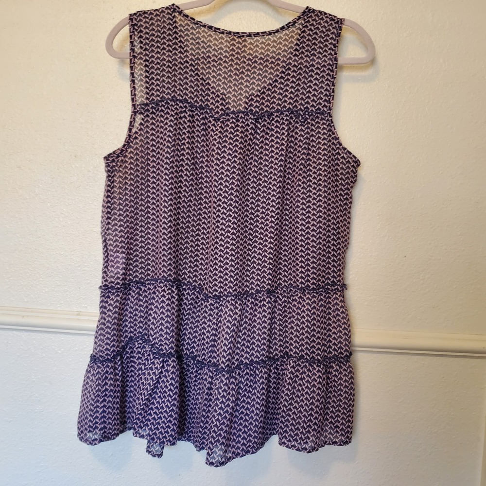 Faded Glory Womens Navy Blue White Geometric Tiered Sleeveless Tunic Blouse Sz L - Picture 12 of 12